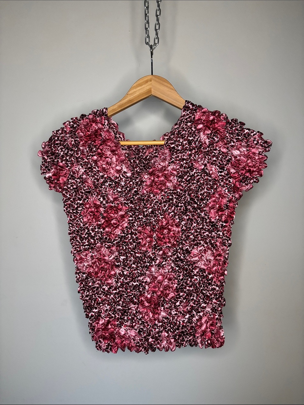 Vintage Floral Pink Cheetah Popcorn Top